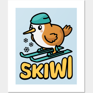 Skiwi! Cute skiing Kiwi Bird Pun Posters and Art